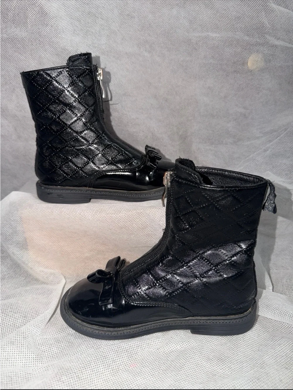 Black Quilted Bow Ankle Boots little girls size 10